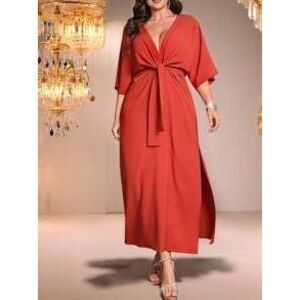 SHEIN Belle Long Waist Cinched Solid Color Simple Stylish Casual Everyday Dress